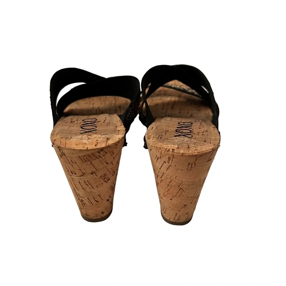 XOXO Women’s Cork Wedge Straps Black Multicolored Rhinestones size 6.5 HOST PICK